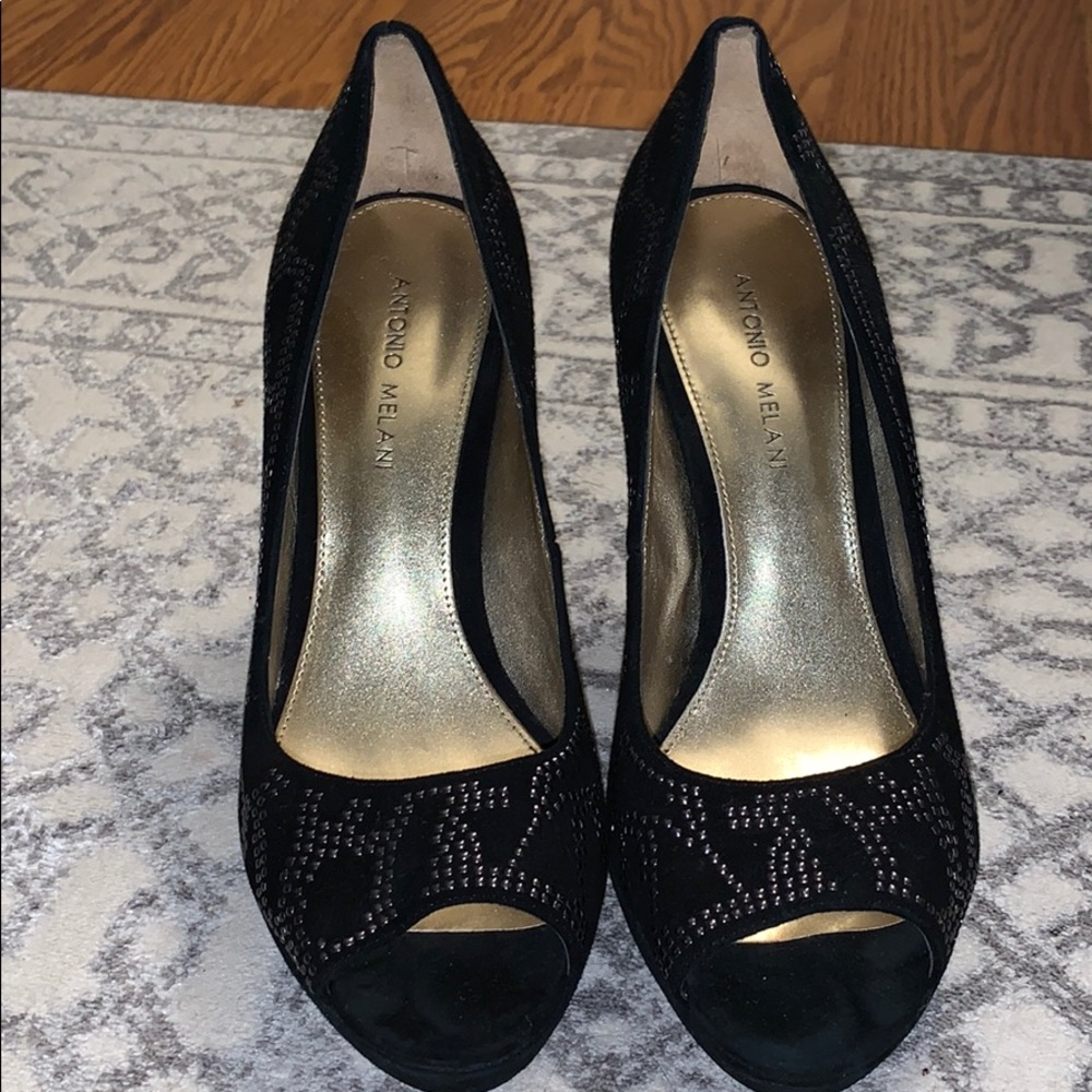 Black suede stud detail heels